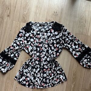 Karl Lagerfeld Monochrome Floral Blouse with Pink Accents